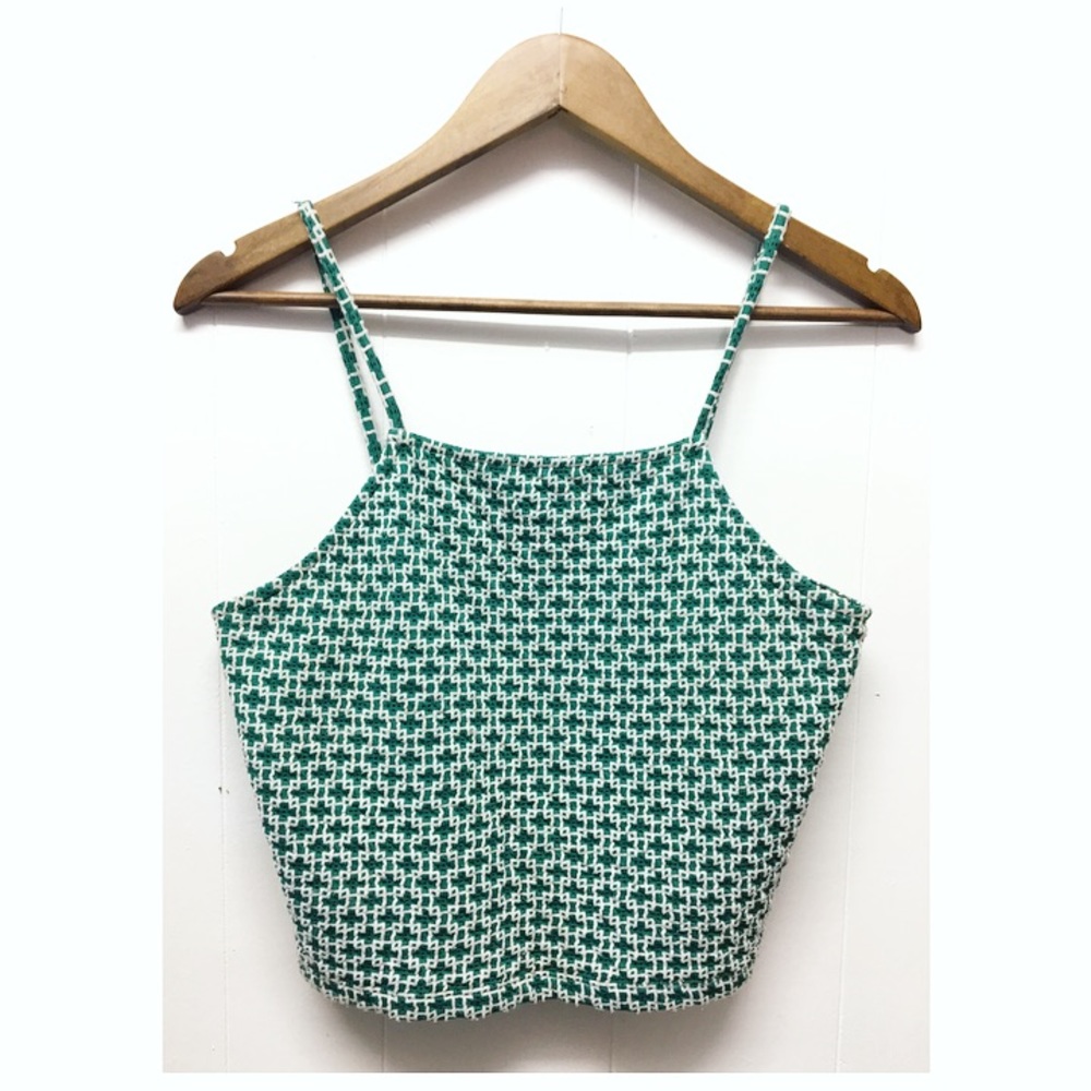 TopShop | Green & White Moto-Star Sweater Crop Top
